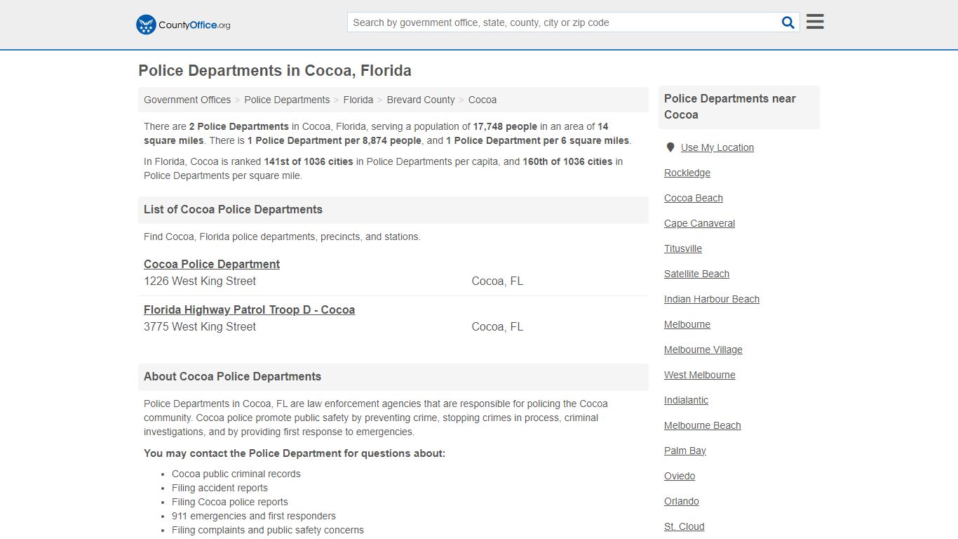 Police Departments - Cocoa, FL (Arrest Records & Police Logs)