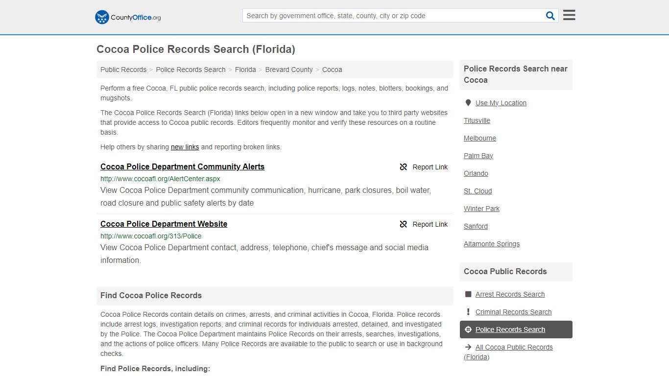 Cocoa Police Records Search (Florida) - County Office